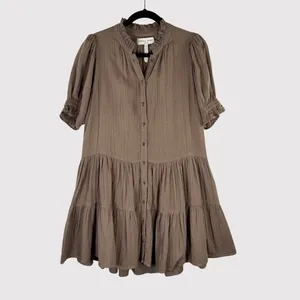 Apiece Apart Womens Dress Brown Las Alturas Mini Tiered Puff Sleeve A Line XS thumbnail 2