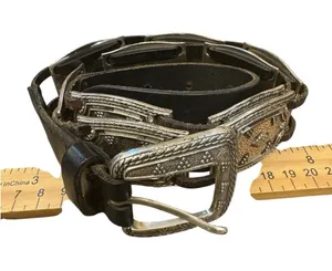 Vintage Fossil Leather Silver Belt Women's‎ Size Medium Black Y2K Western 90's thumbnail 1