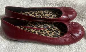 Gianni Bini Red Leather Pleat It Ballet Flat thumbnail 1