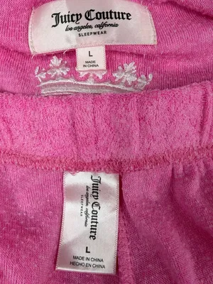 Juicy Couture Terry Cloth Pajama Set Womens L Hot Pink Y2K Logo Shorts thumbnail 6
