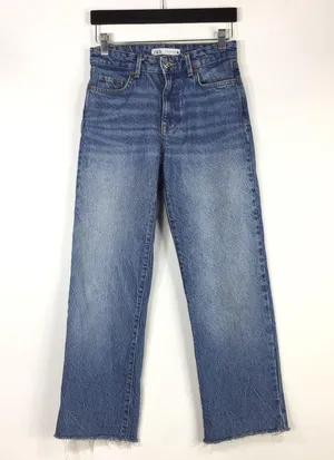 Zara Straight Leg Jeans 100% Cotton Raw Frayed Hem Size 2 thumbnail 5