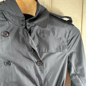 Norma Kamali Double Breasted Trench Coat Womens Size XL Black Belted Rain Dress thumbnail 4