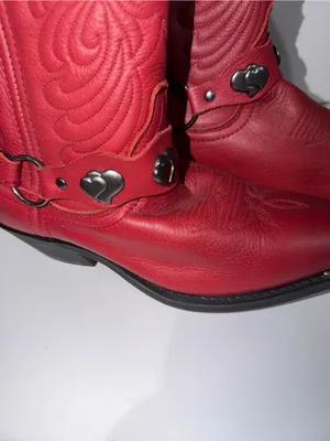 Masterson Boots Sz‎ 7.5M Red Leather Heart Harness Chain Western Cowgirl Concho thumbnail 2