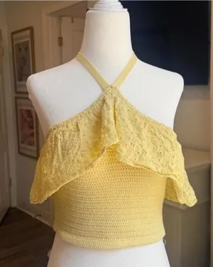 Yellow boutique Halter Crochet Crop Top | Size S thumbnail 1