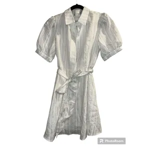 ✨Delightful Moments White Striped Puff Sleeve Button-Up Dress Lulus✨ thumbnail 9