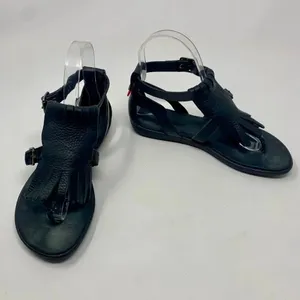 Hunter Original‎ Fringe T-Bar Leather Sandals Black thumbnail 5