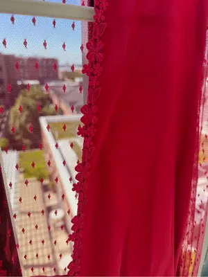 Nordstrom Red Sheer Lace-Trim Robe and Shorts Set thumbnail 2