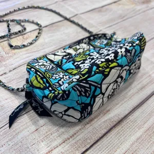 Vera Bradley Floral Quilted Cotton Mini Crossbody Bag Blue White Chain Strap thumbnail 2