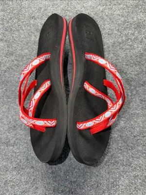 Teva Women's Black Sandals with Red and White Geometric Straps thumbnail 2