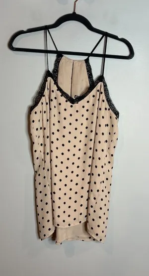 Express beige and black polka dot lacy cami tank thumbnail 1