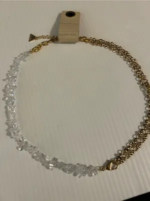 Anthropologie Serafina Half Rock Crystal Chain Necklace Gold plates 16” New thumbnail 2