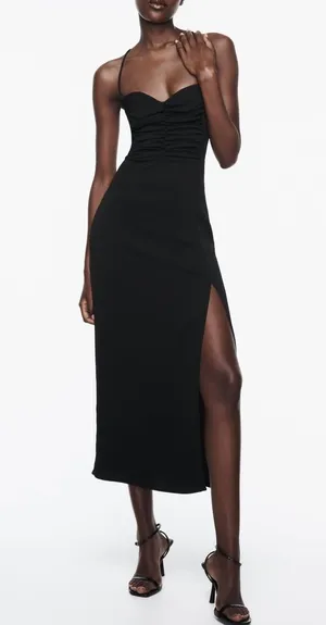 NWT ZARA Midi Corset Dress Sz Small Black Open Lace Up Back Side Slit thumbnail 1