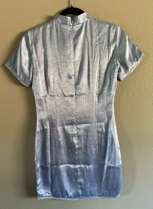 NWT DAWANG New York Noma Brocade Qipao Cheongsam Mini Dress - Silver Blue Size S thumbnail 5