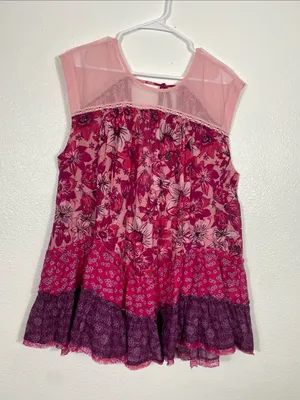 Free People Angelica Printed Tunic Mesh Top Pink Floral Blouse Sleeveless XS/TP thumbnail 3