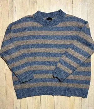 Lumiere Blue and Brown Striped Grunge Distressed Knit Sweater thumbnail 1