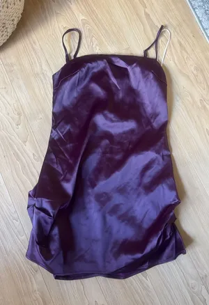 White Fox Boutique Satin Slip Dress in Plum thumbnail 1