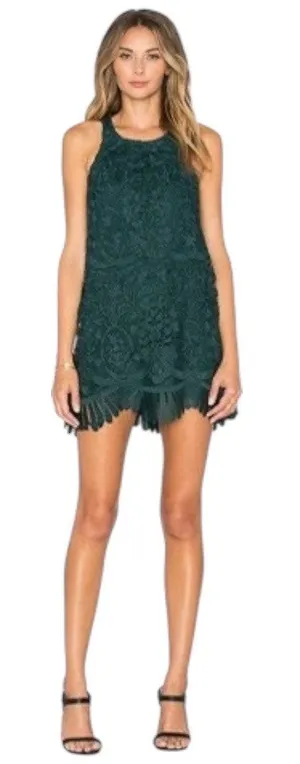 Lovers & Friends x Revolve Caspian Shift Dress Hunter Green Lace Racerback XS thumbnail 1