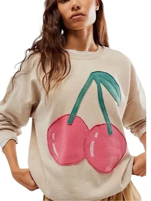 Free People Tricia Fix Fruit Crew Size Small Sand Cherry Combo NWOT thumbnail 1