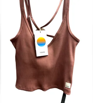 Vuori Women’s Rib Crop Tank Cropped Athletic Top Color Marsala Pink XS thumbnail 1