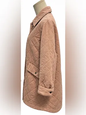 Joie Quilted Longline Jacket Coat Size Medium Blush Tan Cotton Snap Front thumbnail 2
