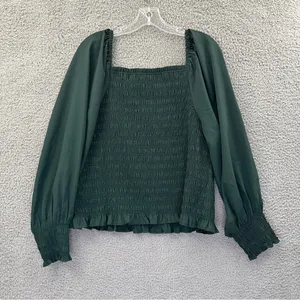Madewell Lucie Bubble Sleeve Smocked Top Long Sleeve Green Peasant Boho W XL thumbnail 2