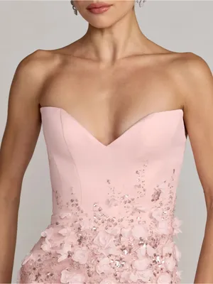 MAC DUGGAL Pink Size 8 3D Floral Strapless Sweetheart Gown With Slit Dress thumbnail 2