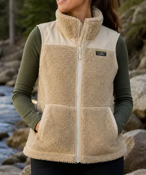 L.L. Bean Large Sherpa Fleece Vest Mountain Classic Beige Cream Full Zip 519066 thumbnail 1