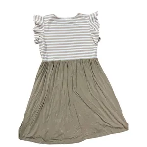 Bombom jersey knit soft ruffle short sleeve tan‎ ivory swing dress sz XL … thumbnail 2