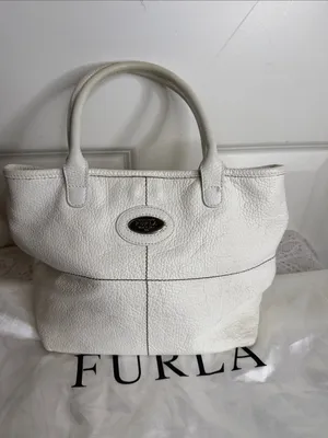 Italian Furla White Pebbled Leather Top-Handle white handbag purse thumbnail 4