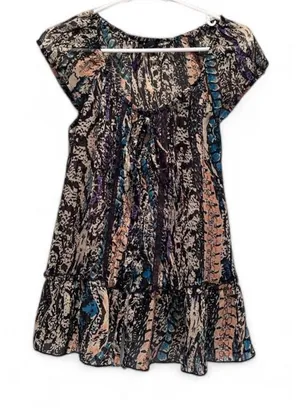 Fire LA Brown Black Blue Animal Print Ruffle Tie‎ Blouse Medium Y2K Festival thumbnail 1