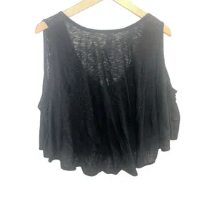 ✨Free People Black Crinkle Button Front Swing Crop Sz Medium Top✨ thumbnail 7