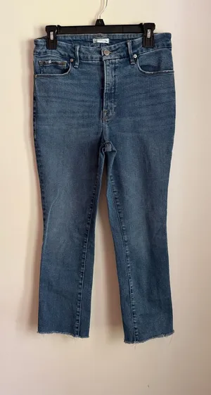 Good American Good Legs Jeans Womens 8/29 Cropped Flare Raw Hem Medium Wash thumbnail 1