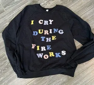 Womens Disney vacation cry fireworks themed black crewneck sweatshirt medium thumbnail 1