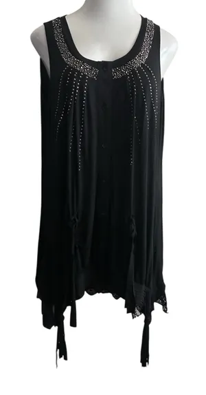 Chic Black Sleeveless Overlay Bling Details Tunic Top L thumbnail 1