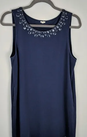 J. Crew Womens Embellished Sleeveless Shift‎ Dress Size L Pockets Blue Career thumbnail 1
