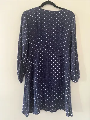 American Eagle Navy Blue Polka Dot Mini Dress Medium Lace Up Long Sleeve Coastal thumbnail 7
