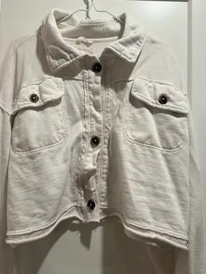 Free People Women's‎ White Collared Long Sleeve Cropped Shirt Jacket Size L thumbnail 4