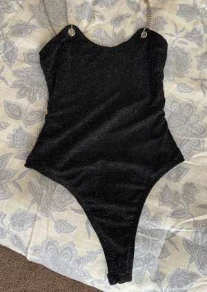 Revolve Black Sequin Chain Bodysuit thumbnail 1