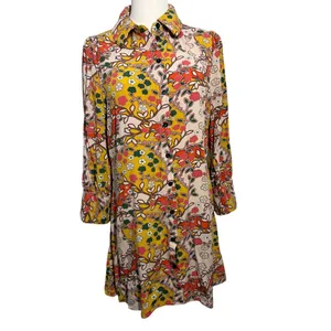 Natural Life Floral Botanical Boho Shirt Mini Dress Hippie Artsy Sz Medium thumbnail 2