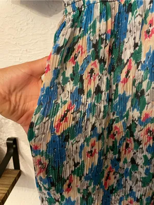 NWT Ganni Floral Pleated Georgette Blue V-Neck Puff Sleeve Midi Dress 40, Large thumbnail 7
