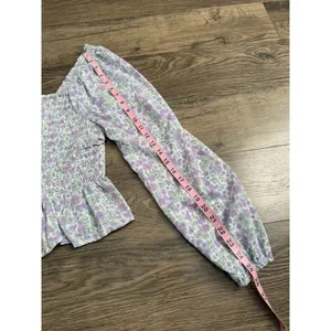 EUC Womens Japna smocked cropped floral ruffle puff sleeve size M‎ thumbnail 6