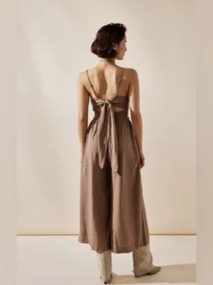 Free People Endless Summer Day Glow One Piece Smocked cutouts Jumpsuit Taupe M thumbnail 2
