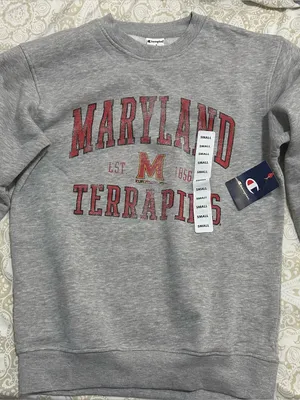 Champion Gray Maryland Terrapins Crewneck Sweatshirt with Red logo thumbnail 1