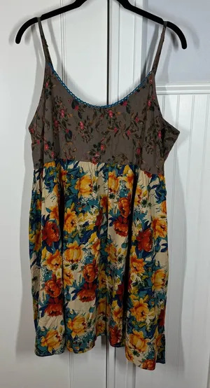 NWT Natural Life Gigi Mini cami Dress Grey Orange Roses size large bohemian thumbnail 1
