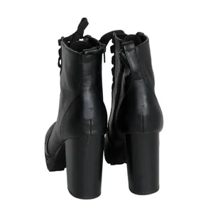 SODA Black Faux Leather Combat Boot Lace Up Ankle Heel Booties Size 8 thumbnail 5