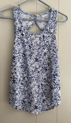 Athleta Blue White Speckle Print Racerback Tank Top | Size Small thumbnail 1
