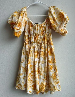 Abercrombie & Fitch Yellow Floral Off The Shoulder Prep Mini Dress Size Medium thumbnail 6