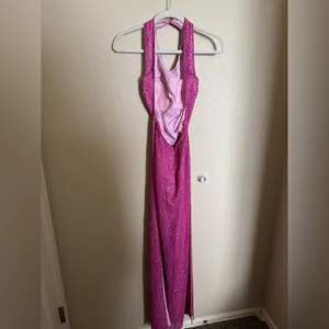 Vintage Y2K Scala Silk Beaded Formal Prom Gown Sz XS‎ in Pink Open Low Back thumbnail 3