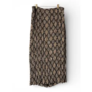 Lane Bryant Black Tan Geometric Diamond Pleated Maxi Skirt Elastic‎ Waist Large thumbnail 2