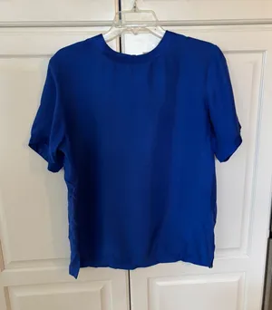 Willow Ridge Royal Blue 100% Silk Short Sleeve Blouse Top Medium 42454 thumbnail 1